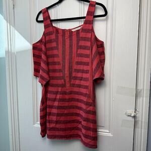 Soft Surroundings Linen Womens Small Red Striped Square Neck Beachy Coastal